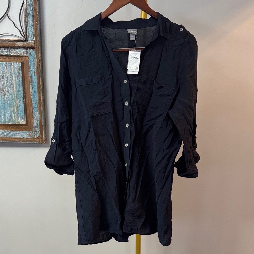 Vanity Deep blue Lightweight button up Shirt NWT XL